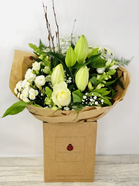 White Lilies and White Roses Valentines Bouquet